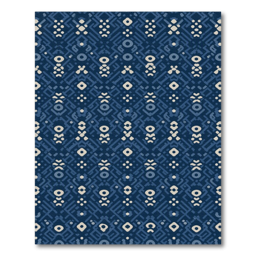 Navy Blue Geometric Washable Area Rug