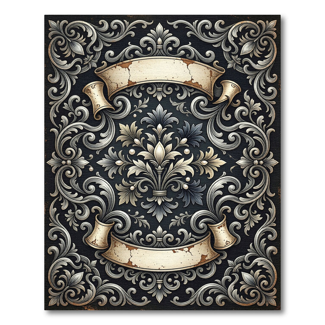 Elegant Silver Flourish Ornamental Rug