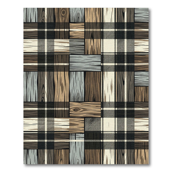 Rustic Wood Plaid Patchwork Rug