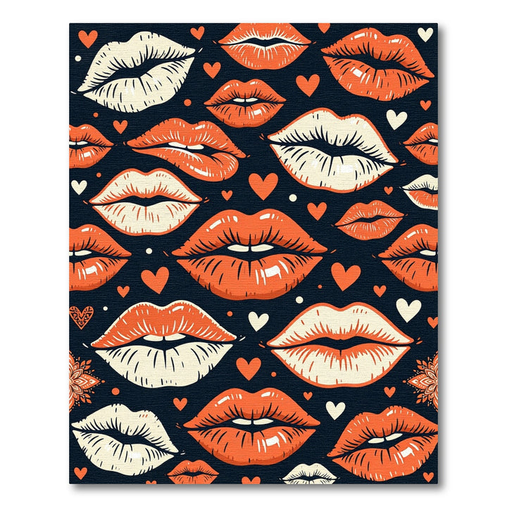 Bold Orange Red Lips Hearts Rug