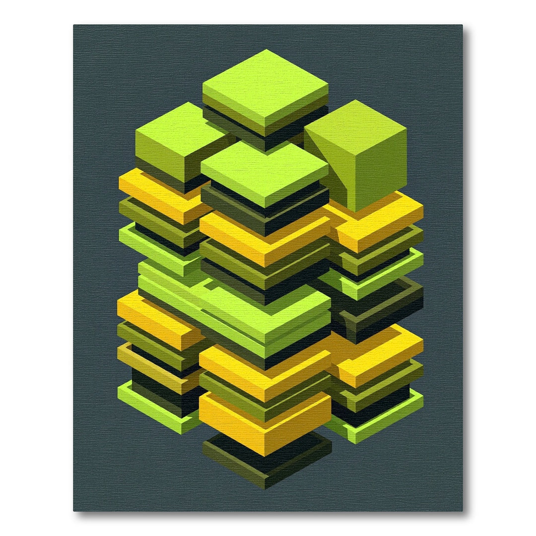 Isometric Abstract Blocks Green Yellow Rug