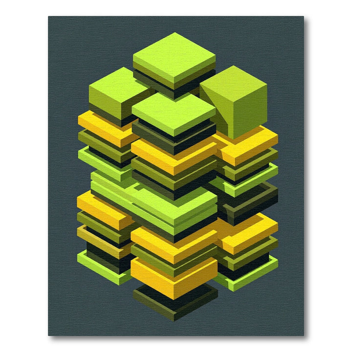 Isometric Abstract Blocks Green Yellow Rug