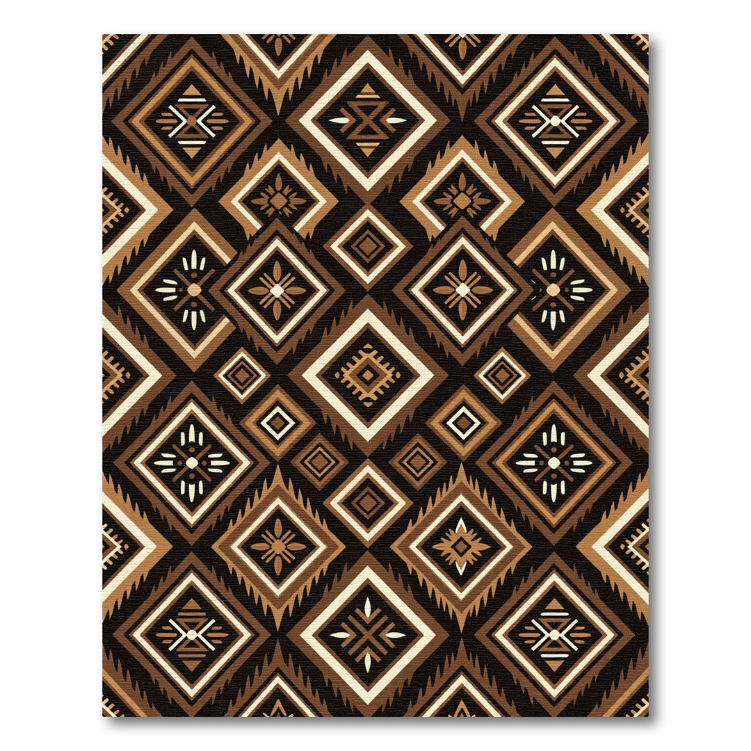 Earthy Brown Geometric Diamond Medallion Rug