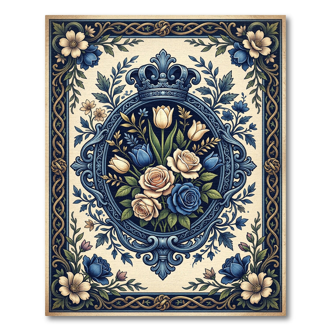 Royal Blue Floral Crown Medallion Rug