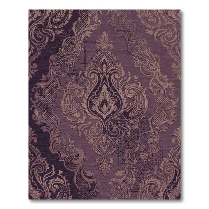 Regal Plum Damask Scrollwork Abstration Rug
