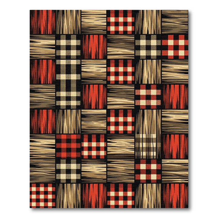 Rustic Gingham Wood Patchwork Rug