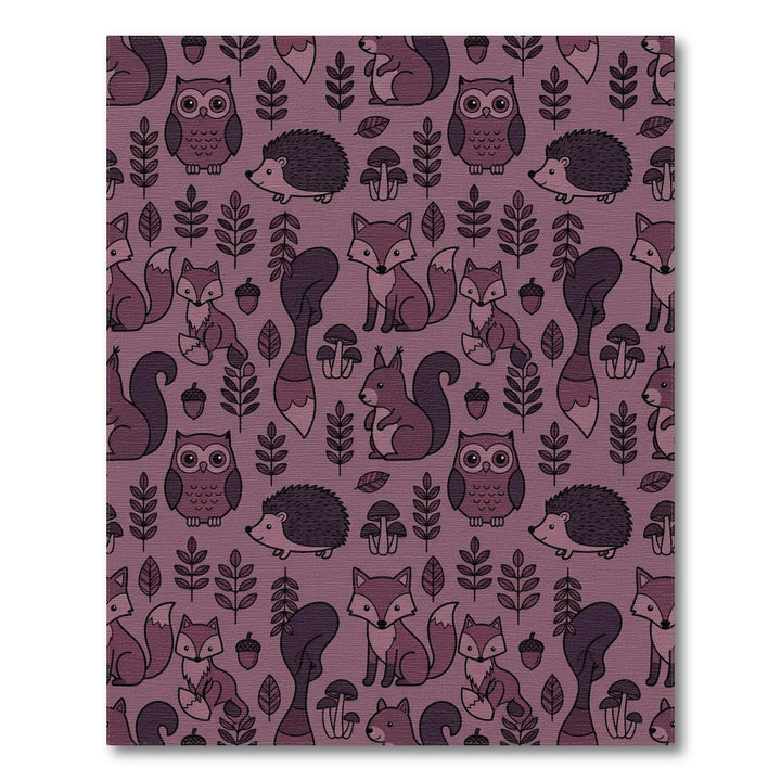 Woodland Creatures Fox Owl Hedgehog Mushrooms Rug