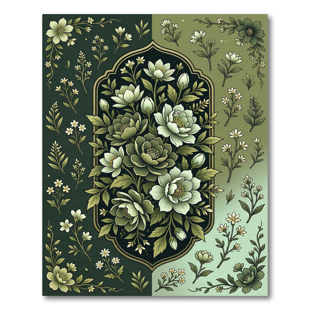 Elegant Green Peony Floral Rug
