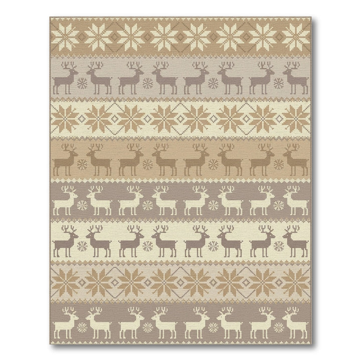 Neutral Taupe Reindeer Snowflake Stripe Rug