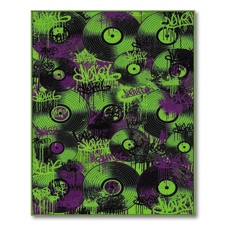 Neon Graffiti Vinyl Record Area Rug