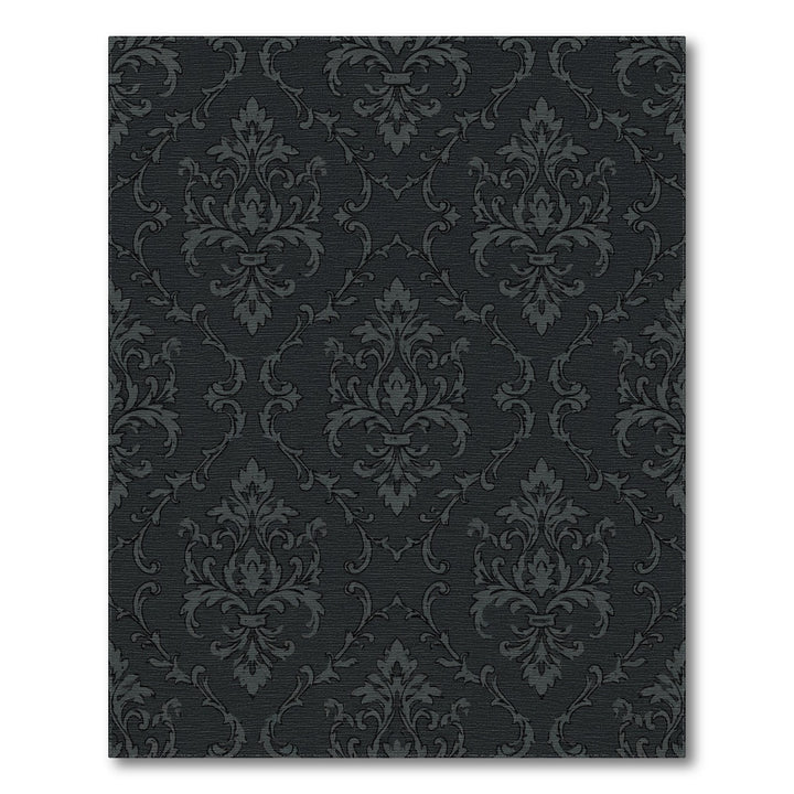 Dark Gray Vintage Damask Scroll Rug