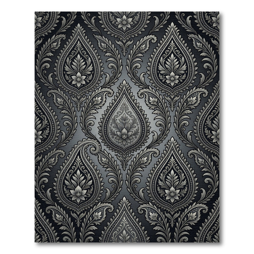 Elegant Gray Paisley Floral Damask Rug