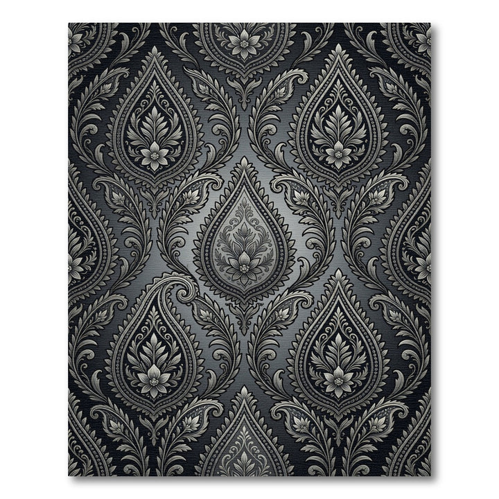 Elegant Gray Paisley Floral Damask Rug