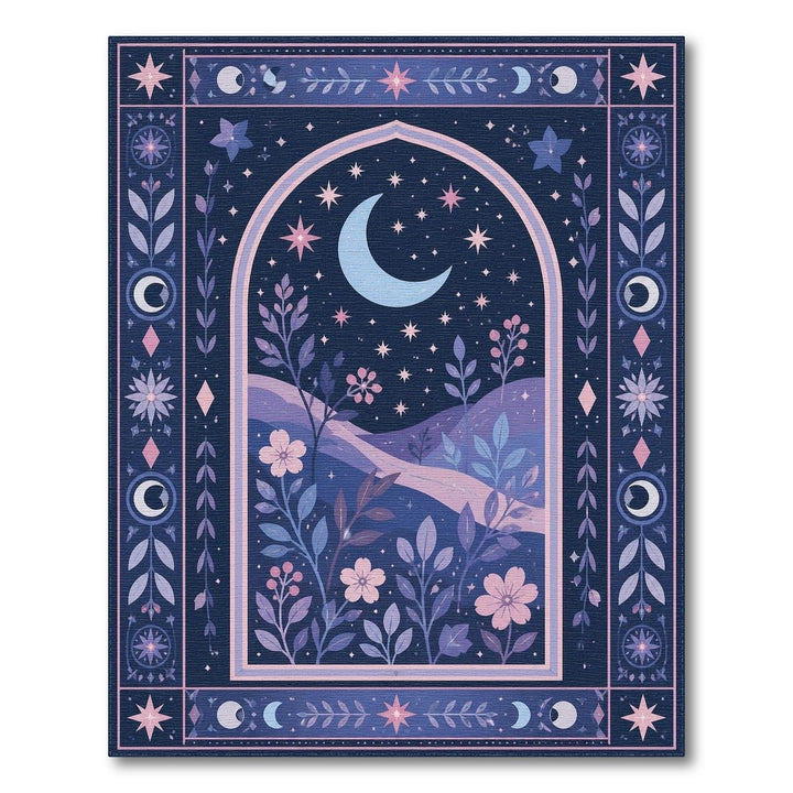 Purple Crescent Moon Boho Floral Rug