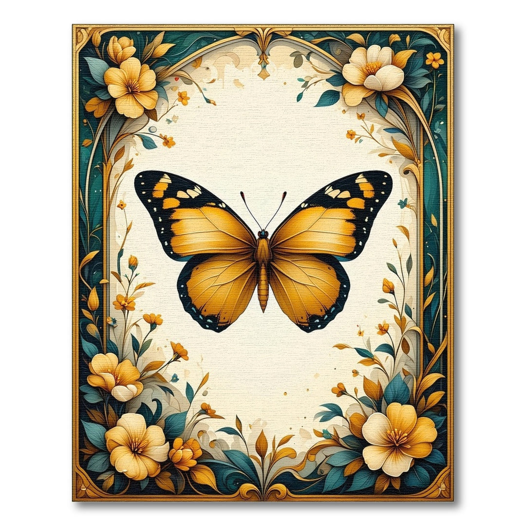 Yellow Butterfly Floral Vintage Area Rug