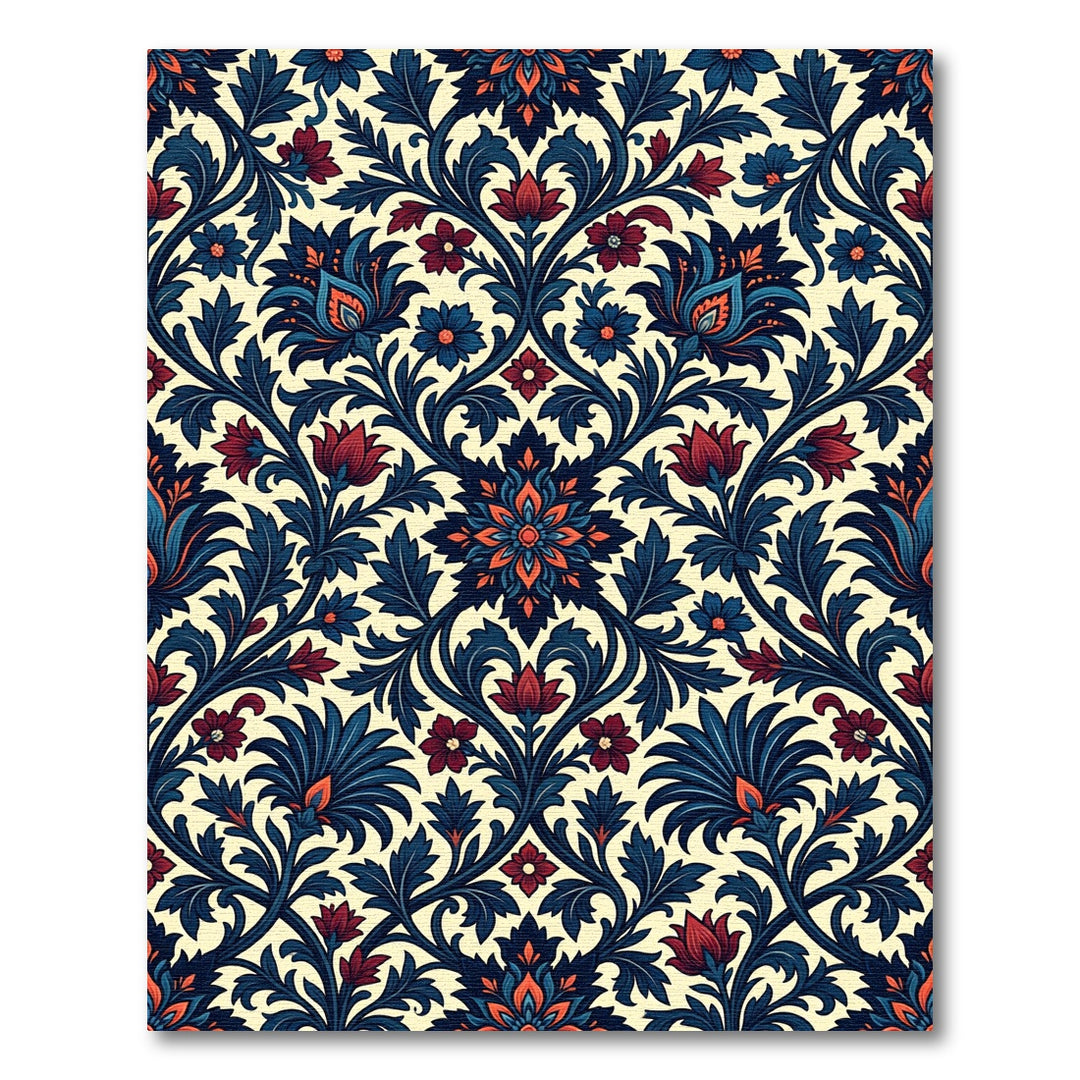 Crimson Blue Floral Paisley Medallion Rug