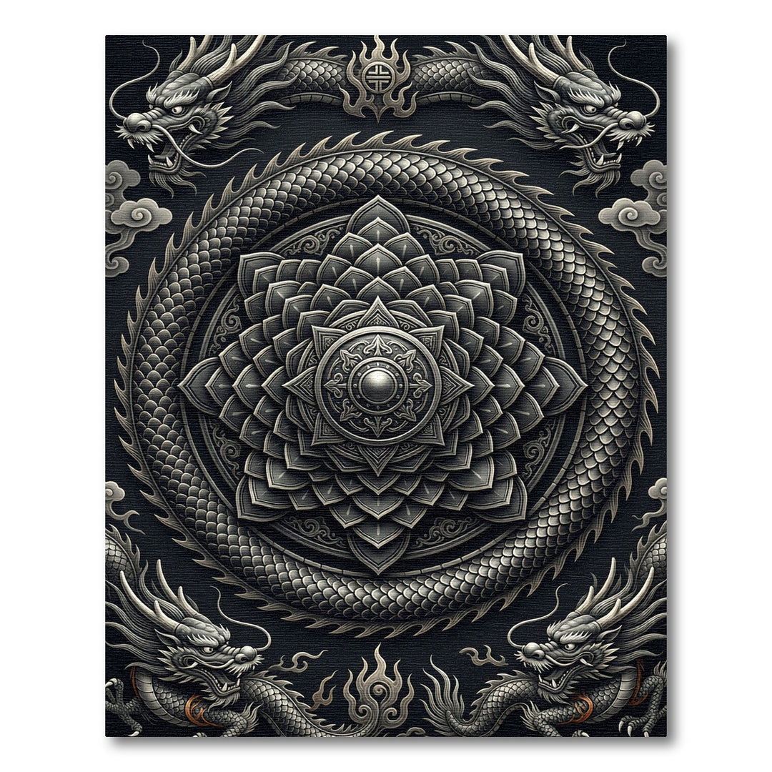 Intricate Dragon Mandala Dark Rug