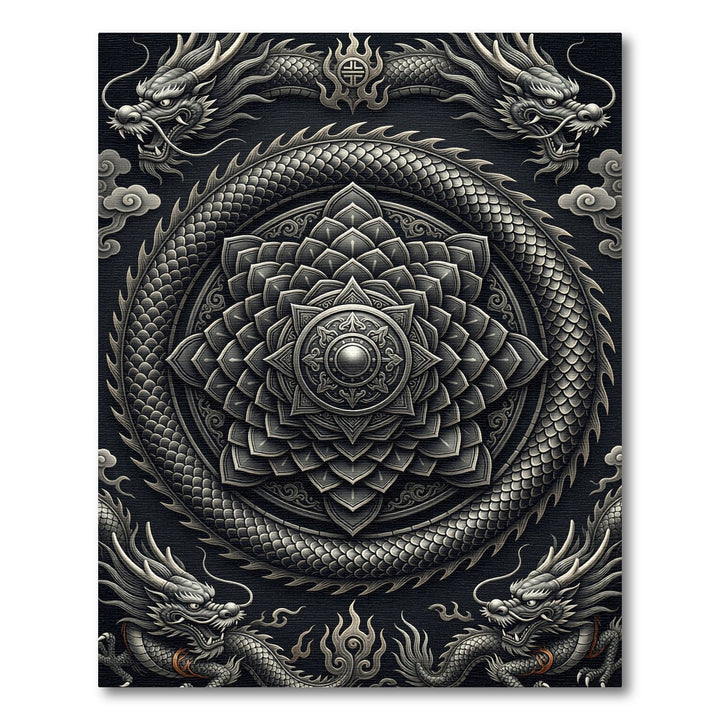 Intricate Dragon Mandala Dark Rug