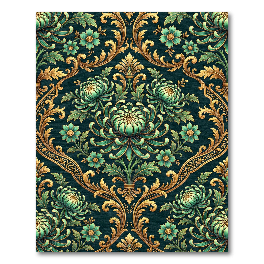 Elegant Teal Floral Gold Damask Rug