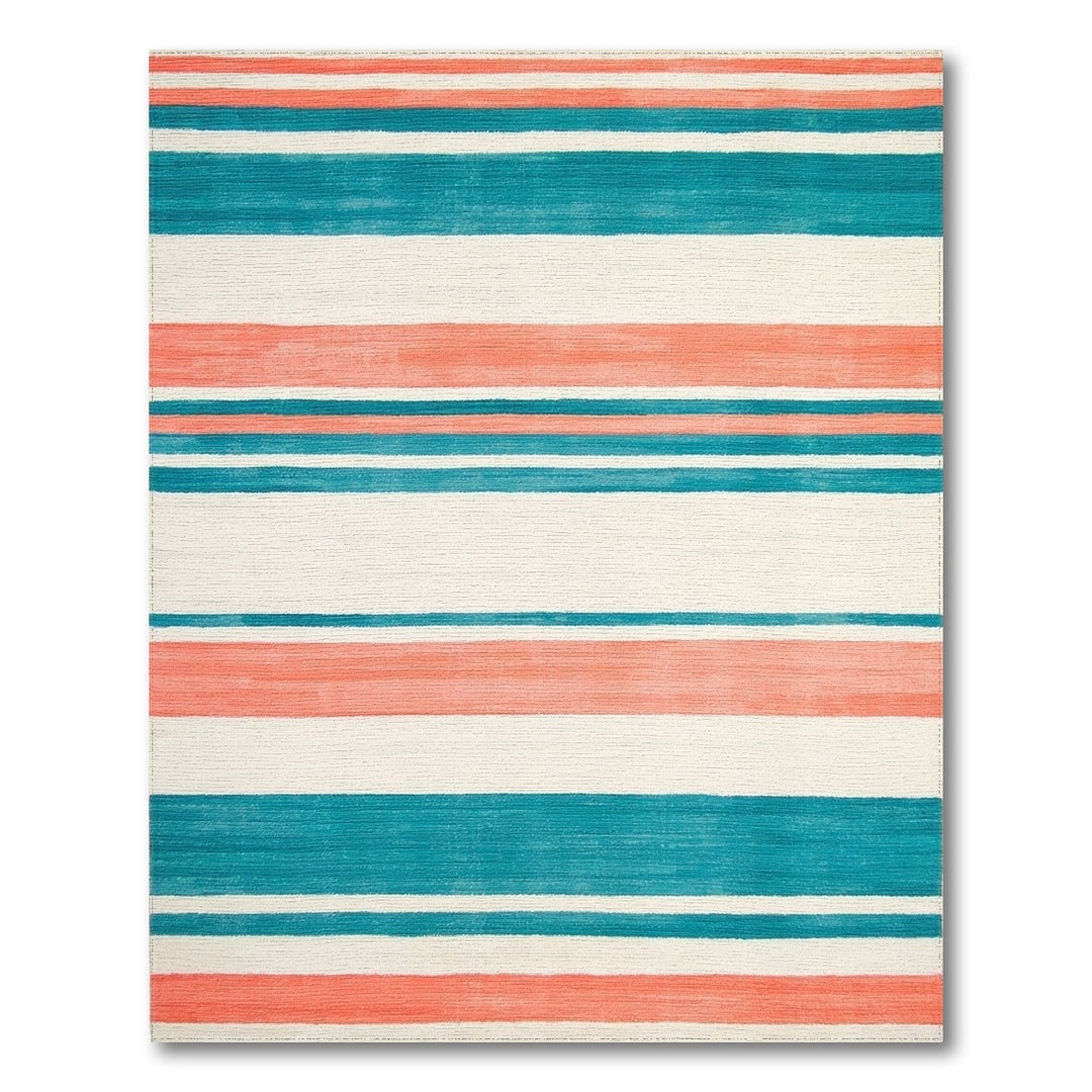 Teal Coral Striped Geometric Area Rug
