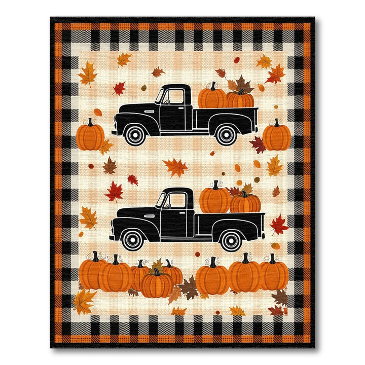 Autumn Pumpkin Truck Orange Plaid Area Rug