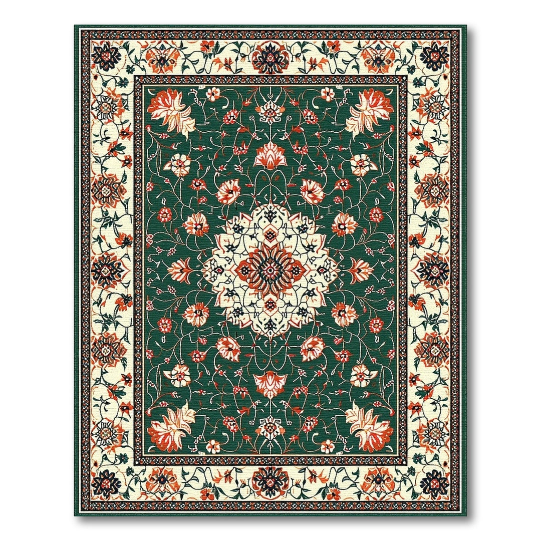 Green Persian Floral Medallion Rug