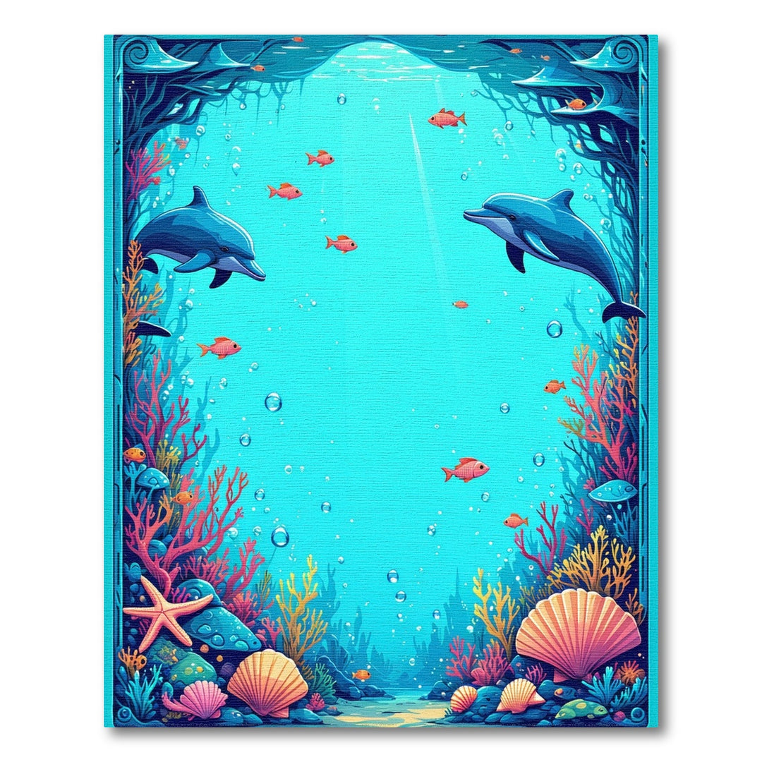 Dolphin Reef Blue Teal Coastal Area Rug