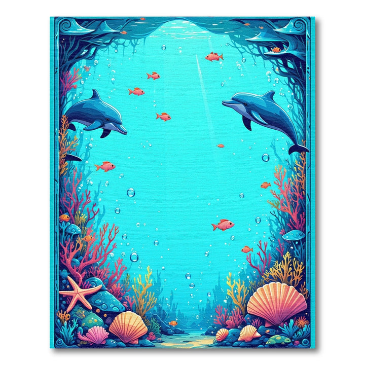 Dolphin Reef Blue Teal Coastal Area Rug