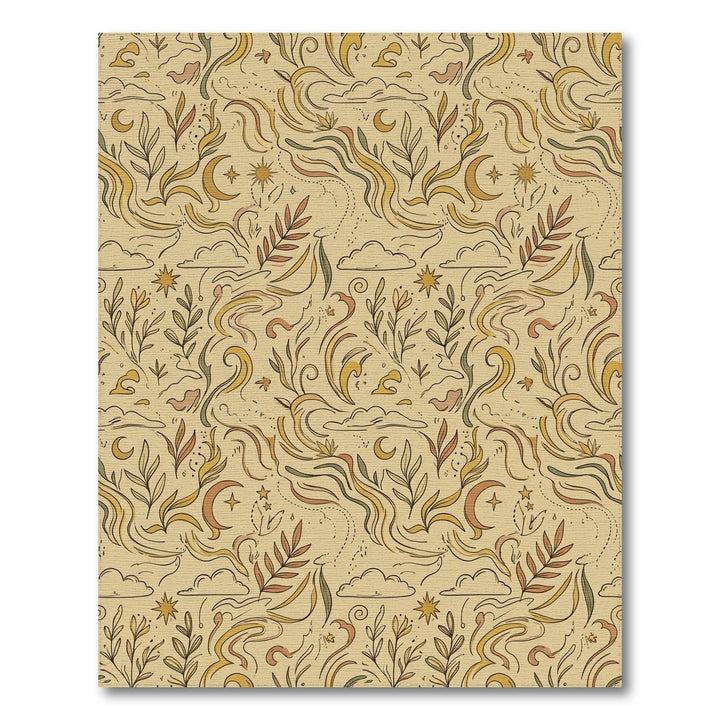 Earthy Celestial Floral Swirls Rug
