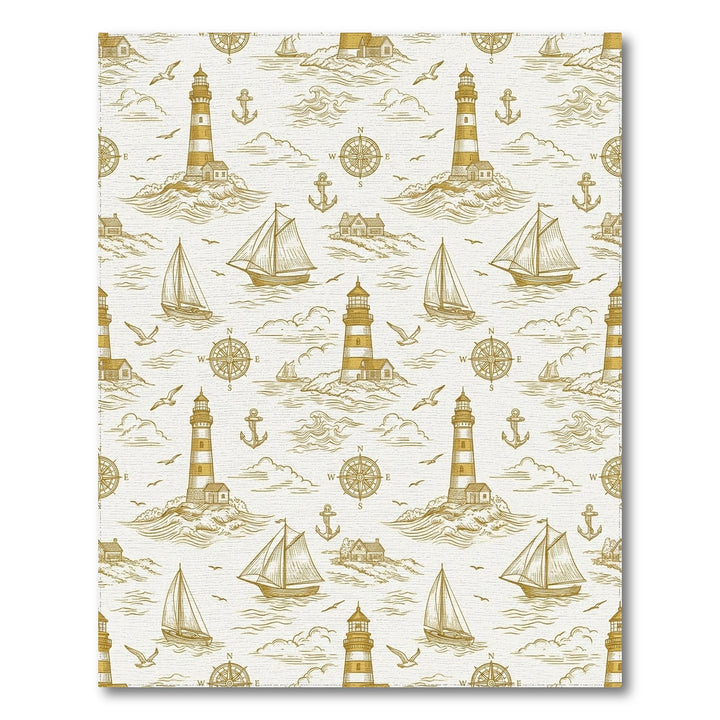 Coastal Nautical Scene Lighthouse Sailing Ships Rug