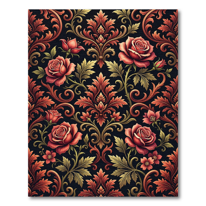 Antique Red Rose Baroque Floral Rug