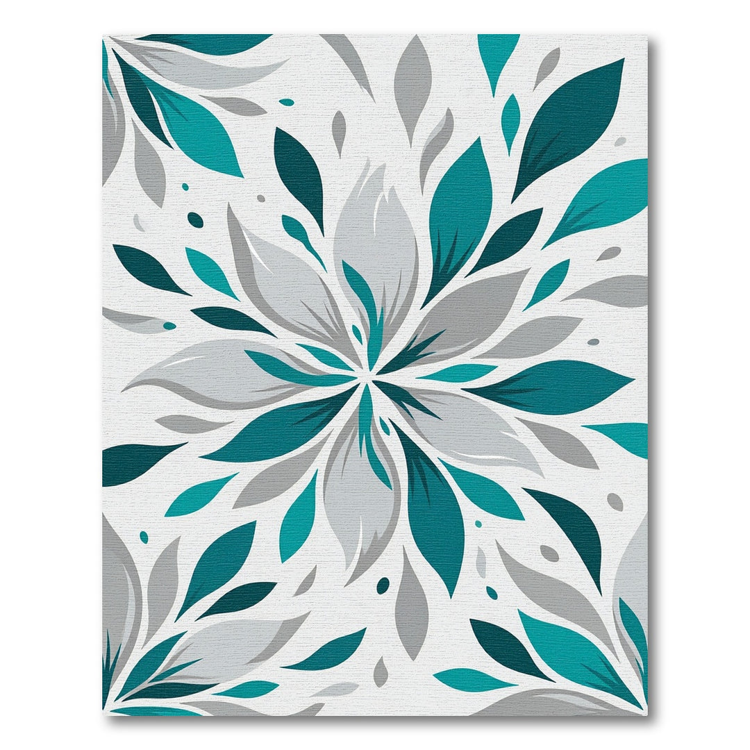 Teal Gray Abstract Petal Burst Rug