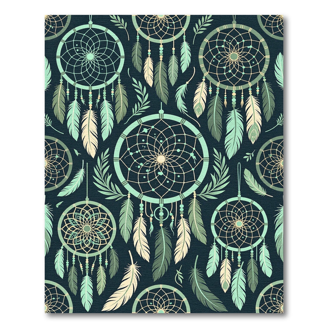 Mint Green Dreamcatcher Feather Pattern Rug