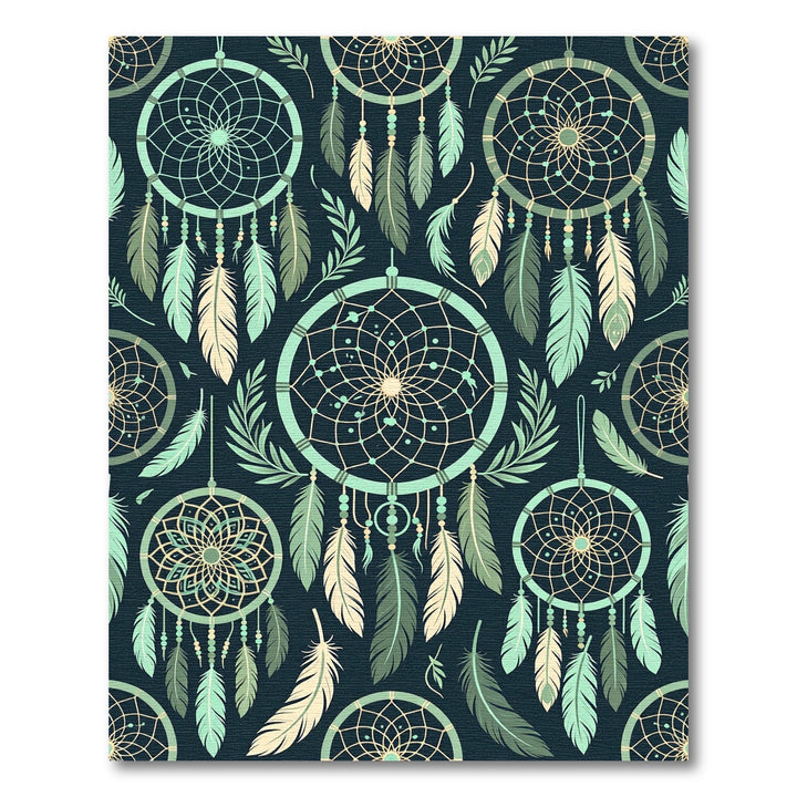 Mint Green Dreamcatcher Feather Pattern Rug