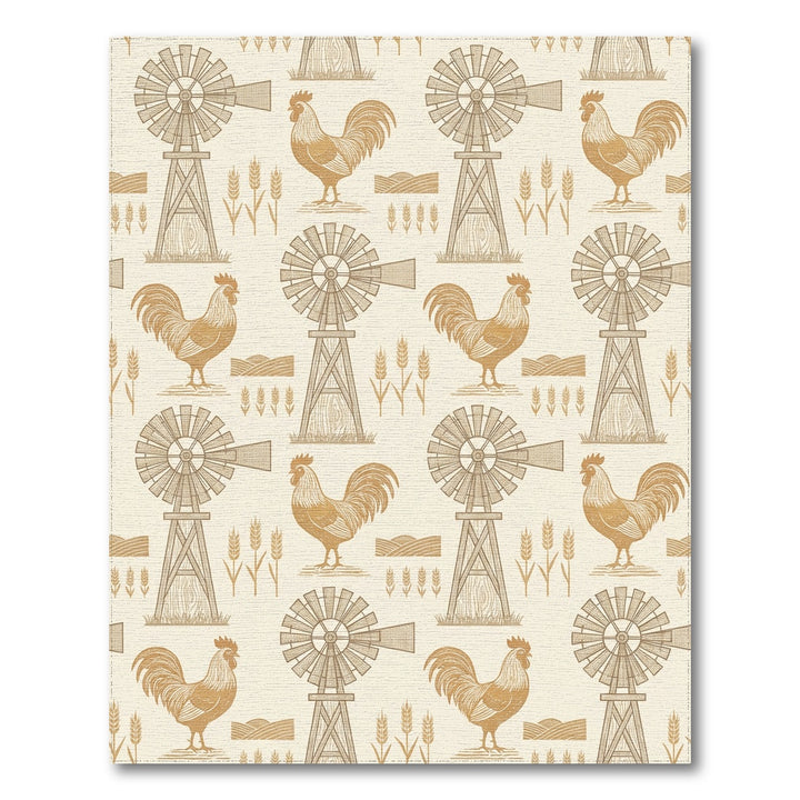 Golden Rooster Windmill Wheat Field Rug