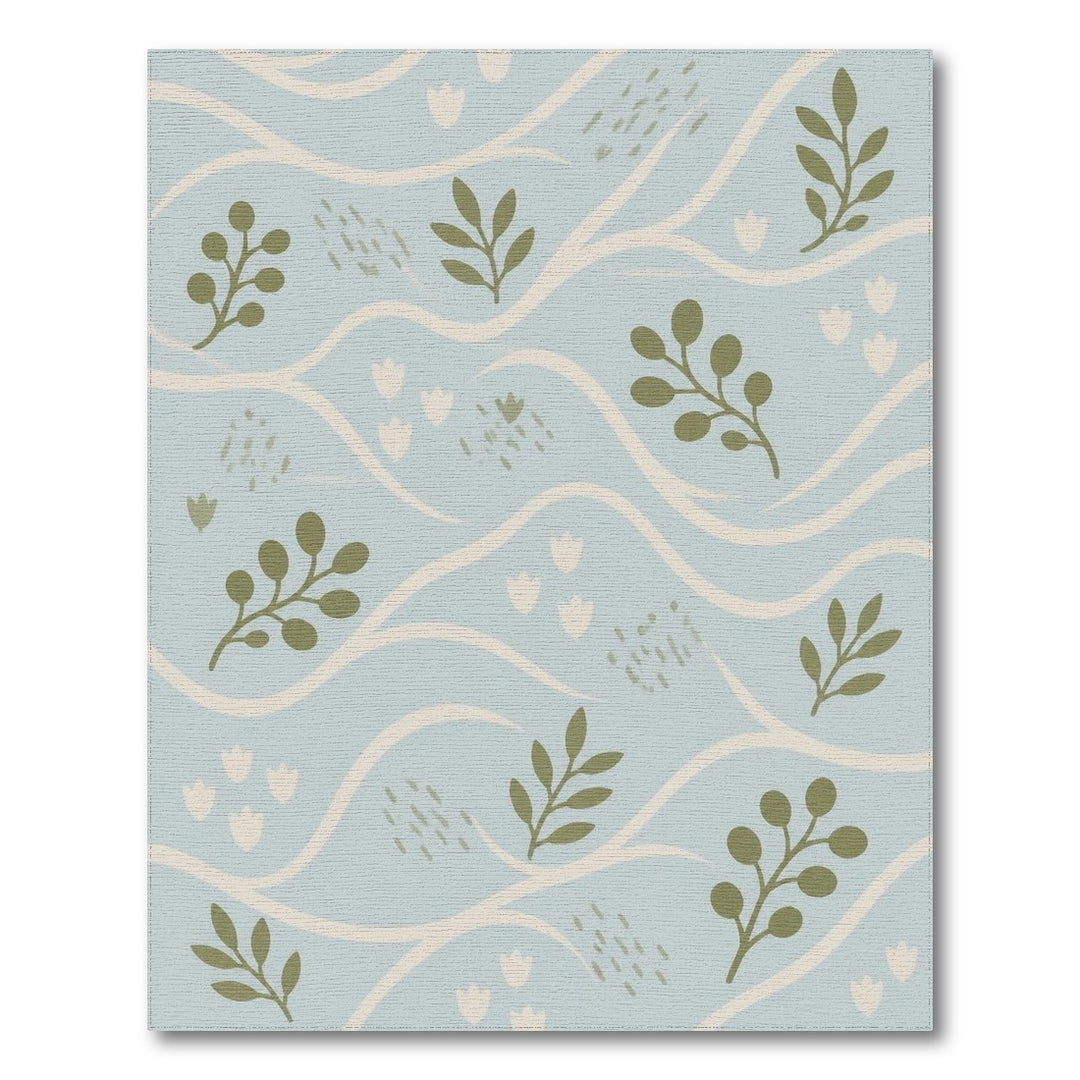 Coastal Blue Wave Leaf Area Rug