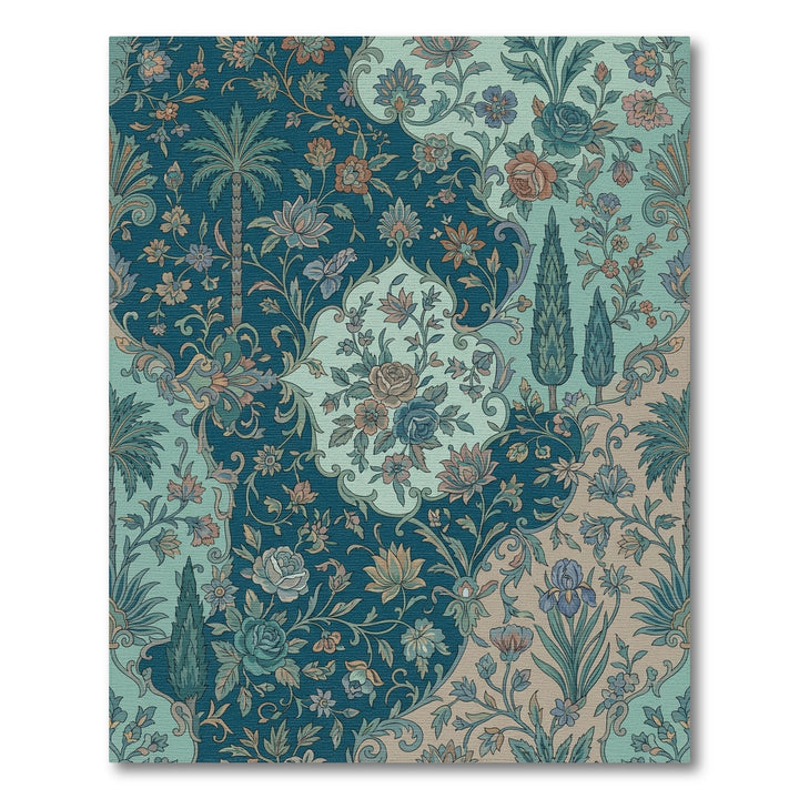 Vintage Teal Floral Tree Garden Rug