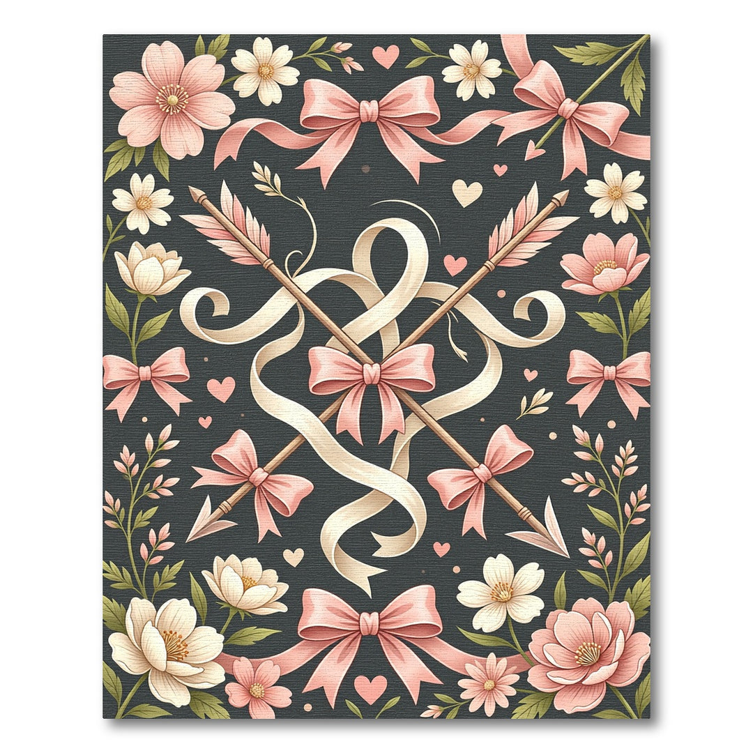 Pink Rose Heart Arrow Ribbon Bloom Rug