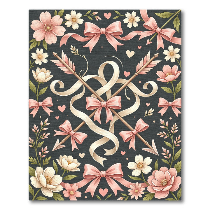 Pink Rose Heart Arrow Ribbon Bloom Rug