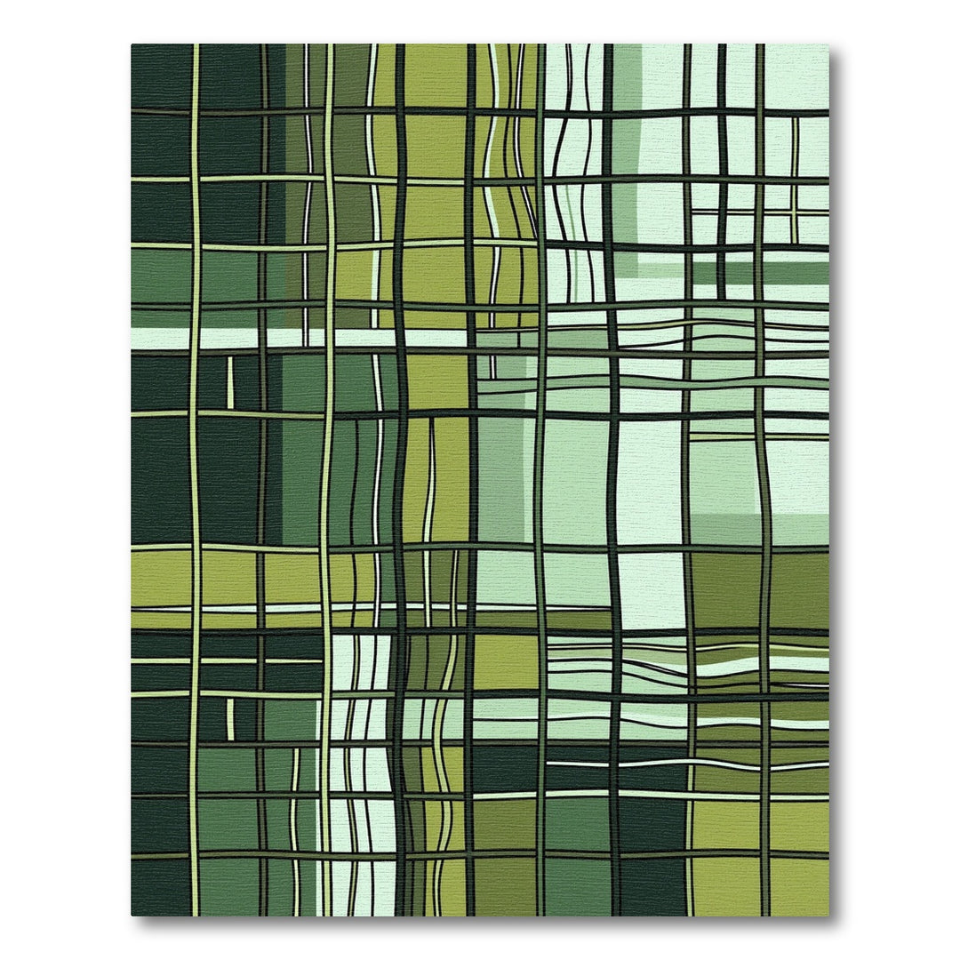 Modern Green Abstract Gridded Rug
