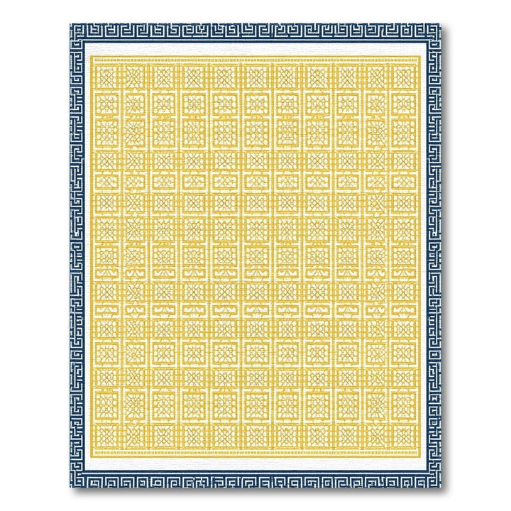 Yellow Geometric Area Rug with Blue Border