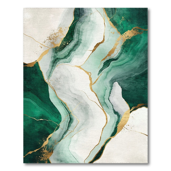 Green Abstract Gold Vein Area Rug