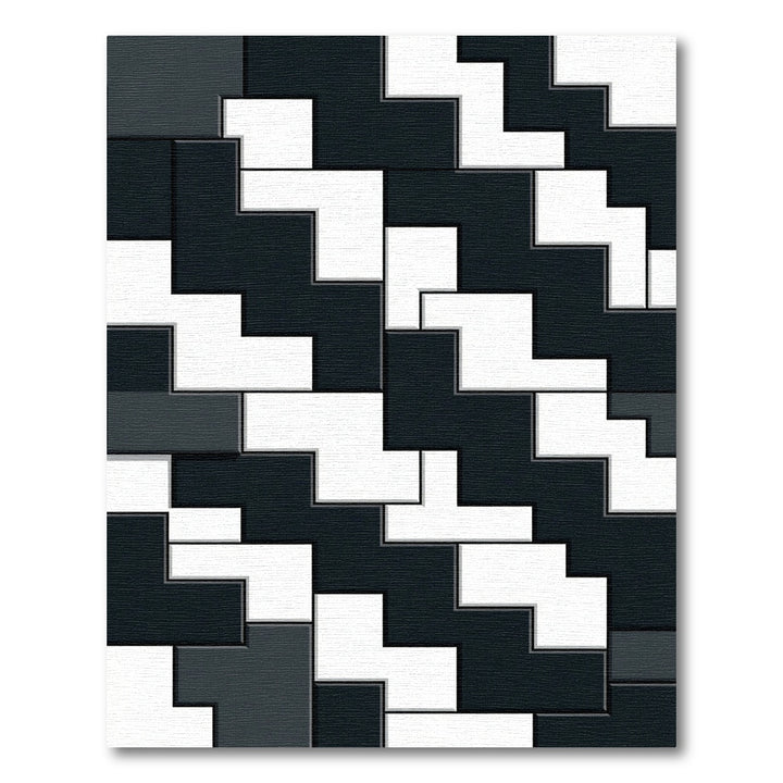 Modern Black White Geometric Puzzle Rug