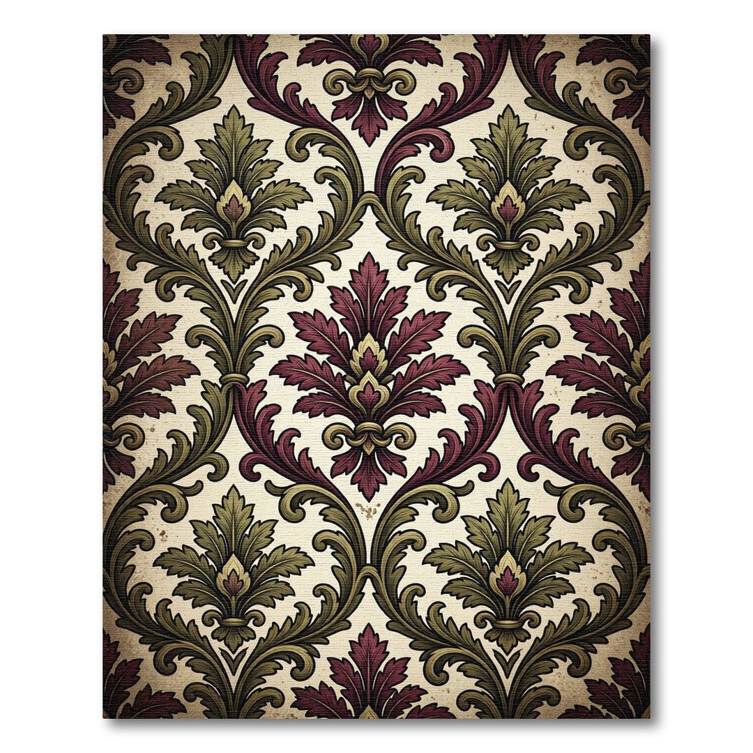 Vintage Burgundy Verdant Damask Rug