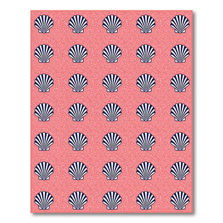 Pink Navy Seashell Washable Area Rug