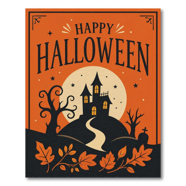 Orange Happy Halloween Haunted House Area Rug