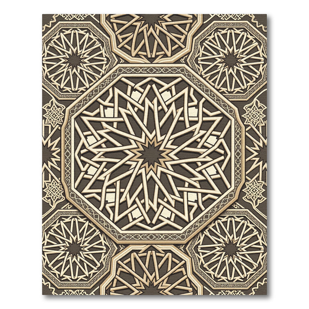 Intricate Golden Octagon Geometric Rug