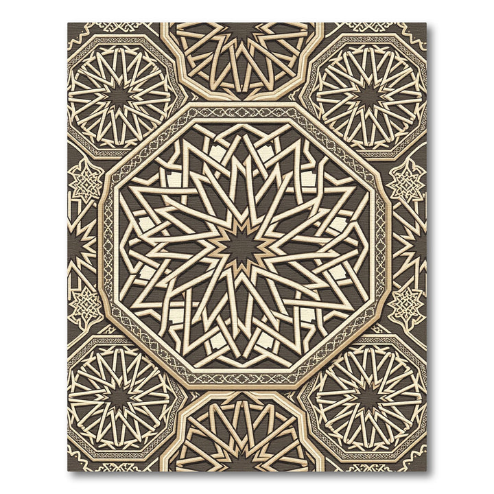 Intricate Golden Octagon Geometric Rug