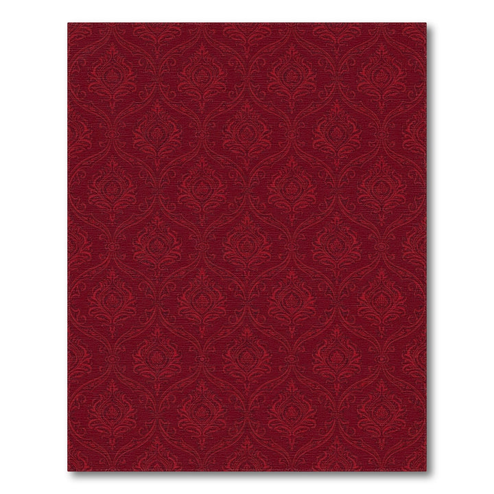 Deep Crimson Damask Scroll Rug