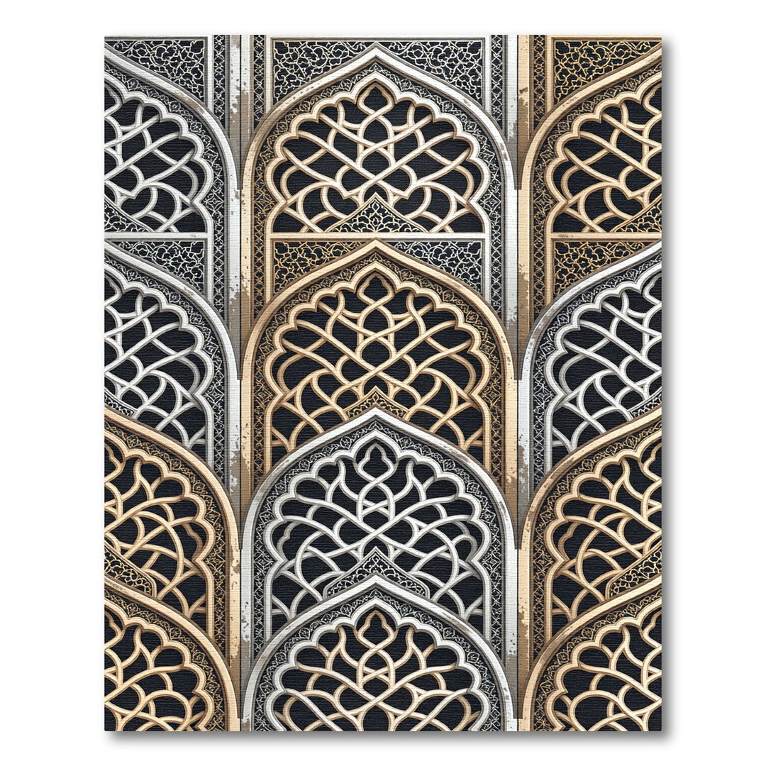 Ornate Golden Archway Geometric Rug
